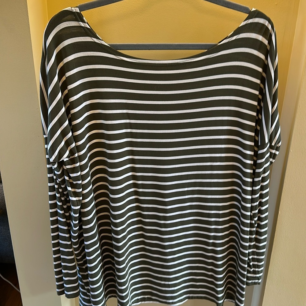 Casual stripped long sleeve shirt |PIKO 1988 | olive and white